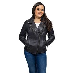 You'll love the edgy biker style of this women's leather moto jacket from Whet Blu. You'll love the edgy biker style of this women's leather moto jacket from Whet Blu. Real leather construction Wind resistant shell Asymmetrical zipper front Long sleeves 3 exterior pockets, 2 interior pocketsFIT & SIZING Adjustable back lacing details Designed to hit just below the waist LightweightFABRIC & CARE Lambskin leather Polyester Lining Dry clean Imported Dry clean Size: Small. Color: Black. Gend Fitted Moto Leather Jacket With Asymmetrical Zip, Asymmetrical Zip Leather Jacket For Biker Events, Biker Style Outerwear With Asymmetrical Zip For Biker Events, Moto Biker Jacket For Fall, Winter Leather Jacket For Biker Events With Asymmetrical Zip, Winter Biker Leather Jacket With Asymmetrical Zip, Edgy Leather Biker Jacket With Asymmetrical Zip, Biker Leather Jacket With Asymmetrical Zip, Fitted Leather Jacket With Asymmetrical Zip For Biker Events