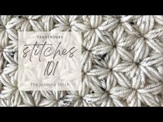 the knitting stitchs on yarn is shown with text that reads stitches 101, and an image