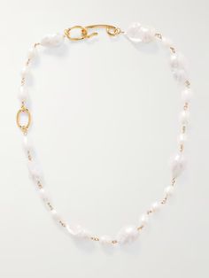 JIL SANDER Gold-tone and pearl necklace | NET-A-PORTER Modern White Necklaces With Pearl Charm, Modern White Necklace With Pearl Charm, Modern White Jewelry With Pearl Drop, Modern White Pearl Drop Jewelry, White Pearl Charm Chain Necklace For Formal Events, White Chain Necklace With Pearl Charm For Formal Occasions, Modern Pearl White Jewelry With Pearl Chain, Formal White Chain Necklace With Pearl Charm, Yellow Gold Jewelry With Baroque Pearl Chain