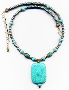 One of a Kind Magnetite Turquoise necklace with Turquoise and beautiful Tibetan Brass and Turquoise beads. There are also teal seed beads and magnetite beads with gold accents. The necklace is 18" long and comes with an extender. Tibetan Turquoise, Turquoise Beads, Gold Accents, Jewelry Inspiration, Seed Beads, Turquoise Necklace, Beautiful Colors, Jewelry Necklace Pendant, Beading