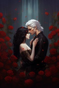 an image of a couple kissing in the middle of roses with red petals around them