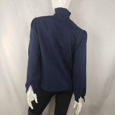 "by Ship n' Shore Navy blue blouse Ruffled high neck with tie detail. Fits Medium 20\" across 24\" long 24\" sleeves Good preowned condition with no major flaws. * Please review all shop policies before completing transaction. All sales final. No returns or exchanges. * Bundle up for combined shipping. * Instagram @vintagerunsdeepshop" Blue Tie Neck Blouse For Work, Blue High Neck Top For Work, Blue High Neck Top For Workwear, Spring Turtleneck Blouse For Workwear, Blue Fall Blouse For Office, Blue Fall Workwear Blouse, Blue Tie Neck Top For Office, Blue Blouse For Fall Workwear, Blue Workwear Blouse For Fall