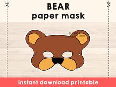 a bear mask with the words bear paper mask on it's front and back