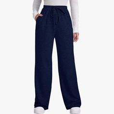 These Pants Have Excellent Reviews On Amazon. They Are So Soft And And Can Be Dress Up Or Down Blue Wide-leg Drawstring Pants, Blue Wide-leg Pants With Drawstring, Blue Fall Sweatpants With Elastic Waistband, Casual Navy Wide Leg Pants With Pockets, Blue Sweatpants With Elastic Waistband, Navy High Waist Casual Pants, Casual High Waist Navy Pants, Blue Drawstring Wide-leg Bottoms, Fall Blue Wide Leg Pants With Elastic Waistband