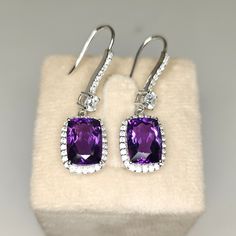 Natural Amethyst Earring, 925 Silver Dangle Earrings, AAA Quality Amethyst Earrings, Gift For Women, 925 Silver Jewellery. Stone :- Natural Amethyst Amethyst Origin:- Brazil Amethyst Shape:- Cushion Amethyst Size:- 10x14 MM Side Stone:- Zircon Metal :- 925 Silver Earring Length:- 45 MM Earring:- Width:- 11.50 MM Earring Weight:- 10.50 Gram Elegant Amethyst Dangle Earrings, Elegant Amethyst Drop Earrings, Formal Amethyst Drop Earrings, Fine Jewelry Amethyst Earrings For Pierced Ears, Fine Jewelry Amethyst Earrings With Prong Setting, Purple Sterling Silver Earrings For Formal Occasions, Classic Amethyst Drop Earrings, Classic Amethyst Drop Earrings Jewelry, Elegant Sterling Silver Purple Earrings