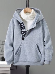 Teen Boys' Letter Printed Zip Up Hoodie, Casual Long Sleeve Sweatshirt For Autumn & Winter Light Grey   Long Sleeve Fabric Letter Half Placket Medium Stretch  Teen Boys Clothing, size features are:Bust: ,Length: ,Sleeve Length: Hoodie Diy, Teen Boy Outfits, Slim Fit Top, Boys Sweatshirts, Boys Clothing, Casual Sweatshirt, Grey Long Sleeve, Long Sleeve Casual, Long Sleeve Sweatshirts