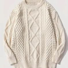 27 Inch Length 47 Inch Waist Sleeve Measures 21inches In Length From Bottom Of Shoulder To End Of Cuff 100% Polyester - Temu White Chunky Sweater, White Chunky Knit Sweater, Dinosaur Sweater, Art Sweater, Aelfric Eden, Cable Knit Sweater Womens, Slay Outfits, Solid Color Sweater, Woven Sweater