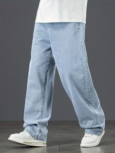 Denim Jeans For Men, Empyre Pants Outfits Men, Blue Trousers Outfit, Light Blue Jeans Outfit, Blue Jeans Outfit Men, College Dress, Hoodie Outfit Men, Guys Fashion Casual