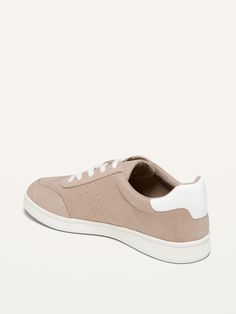 "Soft-brushed faux-suede upper, with lace-up front and contrasting faux-leather ankle collar.  Cushioned insoles made with memory foam.  Like walking on fluffy little clouds.  Contrasting thermoplastic rubber midsole.  Flocked thermoplastic rubber ou Trendy Beige Suede Sneakers, Trendy Suede Sneakers With Textured Sole, Trendy Suede Sneakers With Round Toe, Beige Lace-up Sneakers With Ortholite Insole, Suede Lace-up Sneakers With Cushioned Footbed, Lace-up Suede Sneakers With Cushioned Footbed, Womens Outfit, Sneakers Womens, Sneakers For Women