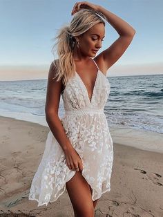 Beach Looks, Boho Summer Outfits, 파티 드레스, Summer Sundress, Sleeveless Dresses, Backless Mini Dress, Floral Lace Dress, Open Back Dresses, Suspender Dress