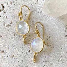 Golden Moonstone Drop Earrings – Robindira Unsworth Hand Forged Moonstone Jewelry In Yellow Gold, Celestial Yellow Gold Gemstone Earrings, Celestial Yellow Gold Earrings With Gemstone, Yellow Gold Celestial Gemstone Earrings, Handmade Moonstone Jewelry In Yellow Gold, Handmade Yellow Gold Moonstone Jewelry, Gold Hand Forged Moonstone Jewelry, Gold Hammered Moonstone Jewelry, Hand Forged Moonstone Gold Jewelry