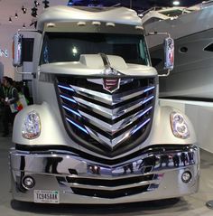 the front end of a semi truck on display