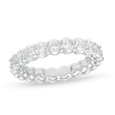 An exquisite reflection of your love, this fancy-shape diamond eternity band is certain to thrill for wedding or anniversary. Expertly crafted in sleek platinum, this remarkable design showcases sparkling 1/8 ct. oval-cut diamonds - each boasting a color rank of I and clarity of VS2 - that surround the endless band. This breathtaking style is lovely alone or paired with her diamond solitaire. Dazzling with 3 cts. t.w. of diamonds and a brilliant buffed luster, this eternity band is a beautiful r 1 Carat Diamond Ring Zales, Oval Diamond Cut White Gold Eternity Band, Classic Oval Moissanite Eternity Band, Oval Diamond Cut Eternity Band, Oval Diamond Eternity Band Fine Jewelry, Oval Diamond Eternity Band With Vs Clarity, Silver Oval Eternity Band With Brilliant Cut, Oval Brilliant Cut White Gold Eternity Band, White Oval Eternity Band With Brilliant Cut