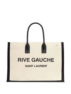 beige/black cotton-linen blend canvas logo print to the front leather top handles main compartment Saint Laurent Rive Gauche Tote, Classy Fashion Chic, Saint Laurent Tote, Classy Fashion, Recycled Canvas, Rive Gauche, Fashion Chic, Fashion Girl, Printed Tote Bags