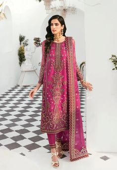 Akbar Aslam, Women Wedding Dress, Embellished Sleeves, Organza Suits, Indian Pink, Pakistani Style, Net Dress, Wedding Luxury, Eid Dresses