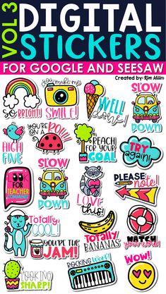 a poster with stickers on it that says digital stickers for google and sesaw