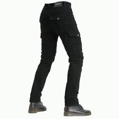 Motorcycle Racing Denim LB1 Pants With Hip Knee Protective Pads - Black is a perfect slim-fit cargo pants. The stretchable polyester and cotton fabrics used in the pants mix into the perfect blend of utility and comfort. CE Certified Knee Hip Protective Pads ⇨ The knee and hip pads are detachable and easy to mount. Insert them into their special pockets for added protection on the road. Reinforced Stitching ⇨ The pants feature reinforced stitching in critical areas to strengthen the connected pa Slim Fit Cargo Pants, Hip Pads, Riding Pants, Motorcycle Outfit, Motorcycle Racing, Sports Cycle, Pantalon Cargo, Casual Trousers, Cotton Fabrics