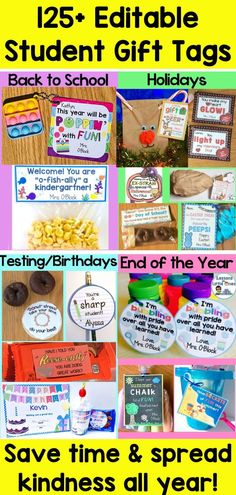 the back to school gift tags for teachers and students are shown in this collage