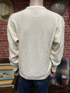 "Nice cable knit round collar beige sweater size medium. Good used condition, 100% acrylic. Tag label Concrete, made in Hong Kong. Please, check carefully the measurements, photos and description of the article before buying it, we do not accept changes or returns. Measuraments lying face down from outside: 21\" Across chest underarm to underarm. 22\" Shoulder seam to seam. 24\" Sleeve length from shoulder to cuff. 16\" Waist at bottom hem. 26\" Long, front middle top to bottom. Let me know if y Beige Cable Knit Crew Neck Sweater, Beige Crew Neck Knit Cardigan, Beige Knit Crew Neck Cardigan, Cream Knit Sweater With Crew Neck, Cream Knit Crew Neck Sweater, Casual Cream Wool Sweater, Beige Crew Neck Polo Sweater, Cream Crew Neck Cardigan, Cotton Cable Knit Crew Neck Cardigan