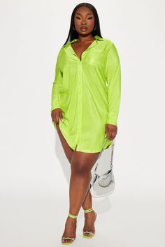 Available In White, Lime, And Magenta. Plisse Shirt Dress Collar Long Sleeves Front Pocket Button Front Stretch Dress Length = 36" 100% Polyester Imported | Lisa Plisse Shirt Dress in Lime size Large by Fashion Nova Casual Long Sleeve Shirt Dress For Party, Long Sleeve Shirt Dress For Summer Nights, Trendy Long Sleeve Shirt Dress For Party, Long Sleeve Shirt Dress For Spring Night Out, Spring Night Out Collared Shirt Dress, Spring Collared Shirt Dress For Night Out, Collared Shirt Dress For Night Out In Spring, Summer Party Shirt Dress With Button Closure, Casual Collared Shirt Dress For Party