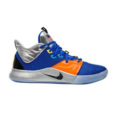 Find NIKE Nasa X Pg 3 'apollo 14 on Editorialist. As part of Nike's 'Opening Week' collection featuring the signature models of their NBA athletes, the NASA x PG 3 'Apollo 14' was released mid-October 2019 in anticipation of opening night. Growing up in Palmdale, CA, All-Star Paul George developed a love for the U.S. space program, as NASA has research centers there. This iteration of his third shoe comes with multiple NASA branding icons, and color hits to match the uniform of his LA Clippers team. Blue Low-top Basketball Sneakers, Nike Air Jordan 4 Sports Shoes, Nike Air Jordan 4 High-top For Sports, Nike Air Jordan 4 With Sporty Style, Nike Air Jordan 4 For Sports With Branded Insole, Nike Air Jordan 4 Sporty With Cushioned Midsole, Nike Custom Basketball Sneakers, Blue Lace-up Basketball Sneakers, Nike Custom Sneakers For Basketball