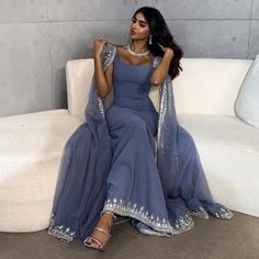 Dresses | Luxury Crystal Blue Mermaid Evening Dresses With Cape Sleeves | Poshmark Evening Dress With Cape, Dress With Cape Sleeves, Crystal Mermaid, Black Quinceanera Dresses, Dress With Cape, Red Quinceanera Dresses, Long Party Dress, Quinceanera Dresses Blue, Braut Make-up