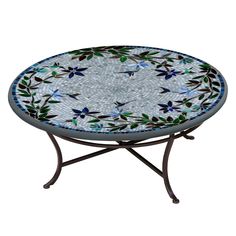 Royal Hummingbird Mosaic Coffee Table-Iron Accents Mosaic Table Top Designs, Hummingbird Mosaic, Knoll Coffee Table, Outdoor Cocktail Tables, Grout Sealer, Mosaic Furniture, Mosaic Coffee Table, Round Mosaic, Outdoor Cocktail