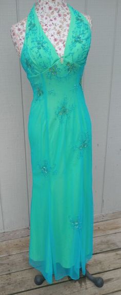 #ad Premium Teal Halter Beaded Formal Gown By Niki (Sz 4), Dresses Sleeveless Beaded Prom Gown, Sleeveless Beaded Gown For Prom Season, Formal Gown With Beaded Straps For Prom Season, Sleeveless Beaded Gown For Prom, Floor-length Gown With Beaded Straps For Prom, Embellished Dresses For Pageant And Prom Season, Embellished Dress For Pageant During Prom Season, Beaded Evening Dress For Prom Season, Prom Season Pageant Dress With Lined Bodice