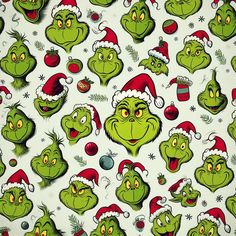 an image of grin face christmas wallpaper with santa hats and ornaments on white background