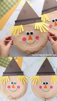 paper plate scarecrow craft for kids to make with construction paper plates and construction paper