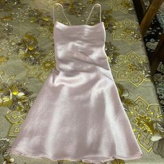 Droop Neckline Assists Me Back Tie Beautiful Satin Pink Nwt Cream Formal Dresses, White Lace Summer Dress, Pink Satin Mini Dress, Shoulder Pad Dress, Coquette Outfits, Pink Slip Dress, Summer Flower Dress, Pink Satin Dress, Blue Bodycon Dress