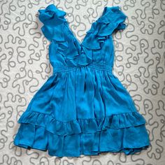 Brand New With Tag. Pretty Bright Blue Color With Ruffle Detail. Size S. Bright Blue Color, Satin Formal Dress, Abercrombie And Fitch Dresses, Linen Mini Dress, Tie Waist Dress, Flare Mini Dress, 70 Dress, Puffed Sleeves Dress, Green Satin