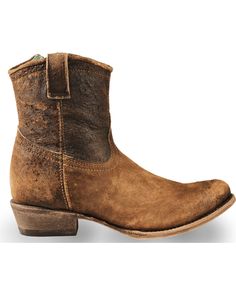 Corral Women's Lamb Abstract Boots - Round Toe, Chocolate Rugged Leather Moto Boots For Ranch, Rustic Leather Moto Boots For Ranch, Rugged Distressed Brown Moto Boots, Rugged Brown Moto Boots With Suede Lining, Distressed Leather Boots For Fall, Rugged Distressed Brown Moto Boots With Snip Toe, Rugged Distressed Brown Boots With Leather Footbed, Rugged Distressed Brown Snip Toe Moto Boots, Rugged Brown Boots With Patina