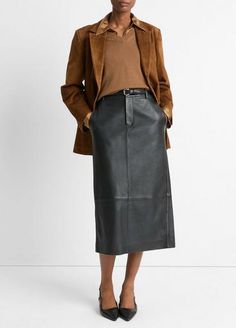 Buy Leather Mid-Rise Pencil Skirt for USD 1050.00 | Vince Leather Pencil Skirt Outfit, Baby Clothes Sale, Paris Trip, Suede Blazer, Sweater Collection, Leather Pencil Skirt, Pencil Skirt Black, Blazer Buttons, Tee Dress