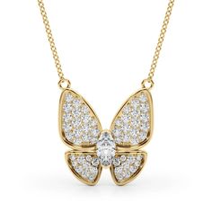 NEW 14k YELLOW GOLD DIAMOND BUTTERFLY PENDANT NECKLACE CHARM | eBay Diamond Butterfly Necklace, Diamond Butterfly, Butterfly Pendant Necklace, Diamond Gift, 14k Gold Necklace, Necklace Charm, Marquise Diamond, Butterfly Necklace, Butterfly Pendant