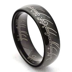 Black Lord of the Rings Tungsten Carbide Ring Lotr One Ring, Lord Of The Rings Wedding, Lonely Mountain, The One Ring, Tungsten Jewelry, Mens Wedding Bands Tungsten, Tungsten Carbide Wedding Bands, Antique Wedding Rings, Tungsten Wedding Rings