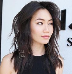 Asian Lob Haircut Round Faces, Asian Haircut Ideas, Shag Lob Haircut, Asian Lob Haircut, Japanese Layered Haircut, Japanese Haircut Medium, Medium Asian Hair, Haircut Idea