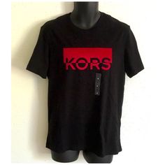 Michael Kors Black And Red Velvet Graphic Design On It 100% Cotton , Round Neck Red Short Sleeve Tops With Logo, Red Crew Neck Top With Logo, Casual Red Tops With Logo, Michael Kors Cotton Crew Neck T-shirt, Michael Kors Cotton Top With Logo Print, Black Fitted Tops With Logo, Michael Kors Cotton Crew Neck Top, Michael Kors Cotton Top With Graphic Print, Michael Kors Cotton Short Sleeve Tops