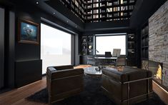 a living room filled with lots of furniture and bookshelves