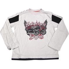 Wild Mango - Boys Varsity Panel Long Sleeve Tee Shirt, Grey, Ribbed Neck, Layered Hem, Motorcycle Legend Graphic, 60% Cotton 40% Polyester, Made in China, #32061 32-061 Size: 4.  Color: Gray.  Gender: male.  Age Group: kids. Boy Activewear, Long Sleeve Tee Shirt, Kids Clothes Boys, Cotton Fashion, Stunning Outfits, Fashion T Shirt, Swaggy Outfits, Long Sleeve Tee Shirts, Athletic Shirts