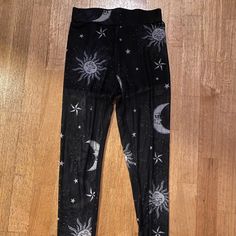 These Are See Through Leggings With Black Shorts Attached Underneath. They Have Sun/Moon/Stars Pattern And I’ve Never Worn Them Before. Stars Pattern, Shein Pants, Sun Moon Stars, Moon Stars, Black Jumpsuit, Sun Moon, Star Patterns, Black Shorts, Stars And Moon