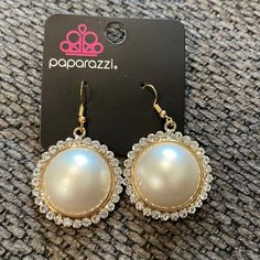 Paparazzi Earrings Glamorous White Clip-on Earrings For Evening, White Pearl Clip-on Earrings For Party, Pearl White Round Earrings For Party, Round Pearl Bridal Earrings For Party, White Hoop Earrings For Evening, Chic White Pearl Earrings For Parties, Elegant White Clip-on Earrings For Party, Pearl White Round Bridal Earrings For Party, Elegant White Clip-on Party Earrings