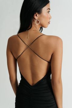 Black Open Back Strappy Dress - Cross Back Mini Dress Evening Backless Bodycon Dress With Built-in Bra, Elegant Slip Dress With Built-in Bra And Strappy Back, Party Backless Dress With Crisscross Straps, Elegant Strappy Backless Dress With Tie Back, Chic Backless Dress With Crisscross Straps, Sleek Backless Dress For Night Out, Bodycon Backless Dress With Built-in Bra, Chic Mini Dress With Cross Back Straps, Strappy Back Slip Dress For Date Night