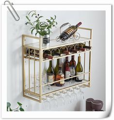 a wine rack filled with bottles and glasses