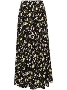 black/multicolour crepe texture all-over floral print ankle-length unlined rear zip fastening Black Floral Print Maxi Skirt For Spring, Black Floral Maxi Skirt, Floral Print Maxi Skirt, Versace Outfit, Floral Maxi Skirt, City Dress, Printed Maxi Skirts, Floral Print Maxi, Black Maxi