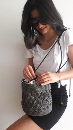 Bucket Straw Bag With Adjustable Strap As Gift, Casual Bucket Crochet Bag As Gift, Casual Straw Bag As Gift, Handmade Casual Crochet Bucket Bag, Casual Handmade Crochet Bucket Bag, Jute Crochet Bucket Bag, Black Jute Crochet Bag, Casual Handmade Straw Bag Perfect As A Gift, Casual Handmade Straw Bag Gift