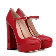 TAAFO Ladies Block Heel Pumps Shoes Platform Pumps Red High Heel Shoes Mary Jane Pumps For Women Ladies Black-40 Red Platform Heels, Red High Heel Shoes, Mary Jane High Heels, Funky Shoes, Strappy Shoes, Red High Heels, Platform Mary Janes, Spike Heels, Mary Jane Pumps