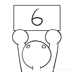 the number six on top of a scale with an animal face drawn in black and white