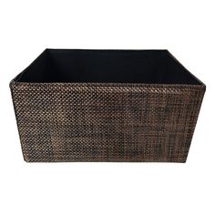 a brown wicker basket with black lining