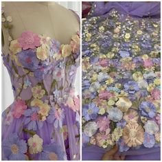 Wedding Dress With 3d Embroidery In Organza, Wedding Dress With Multicolor Embroidery In Organza, Multicolor Floral Wedding Dress, Purple Floral Embroidery Wedding Dress, Wedding Organza Dress With Appliques, Wedding Dress With Organza Appliques, Purple Organza Dress With Floral Embroidery, Purple Floral Embroidered Wedding Dress, Lavender Wedding Dress With Floral Applique